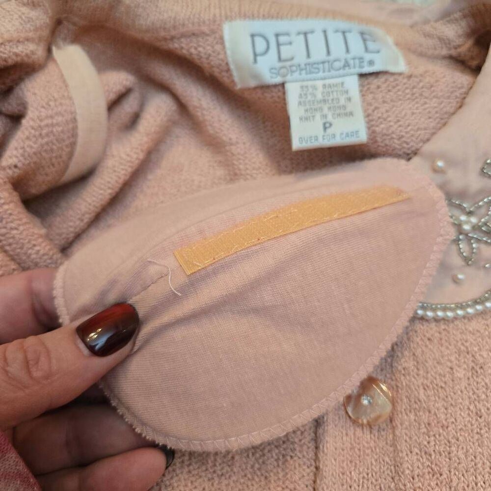 Vintage Petite Sophisticate Pink Beaded Cardigan S - Picture 9 of 11